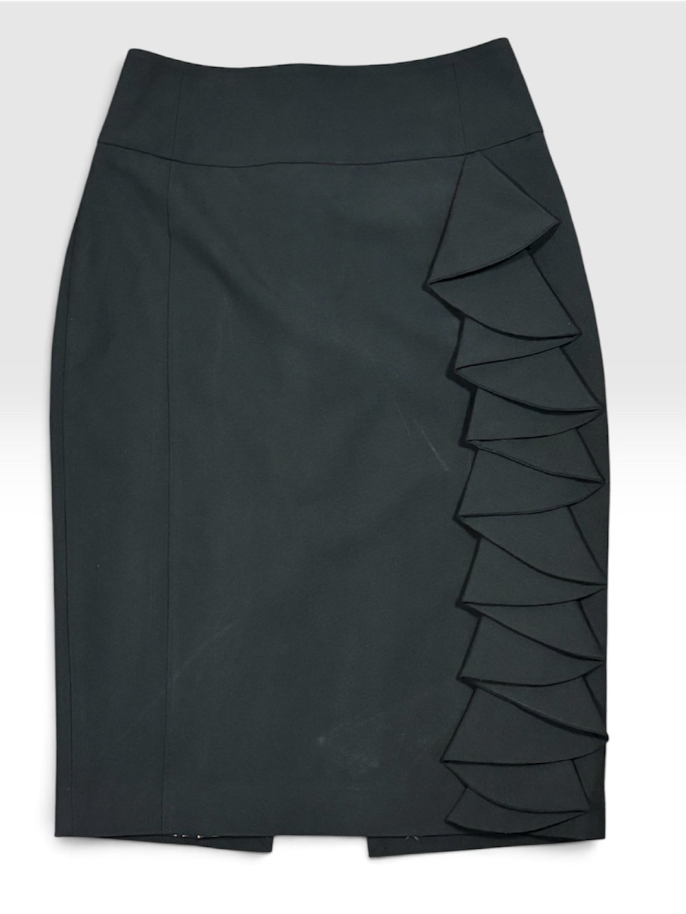 Express Design Studio Black Ruffle-Trim Pencil Skirt Knee High Classic Business